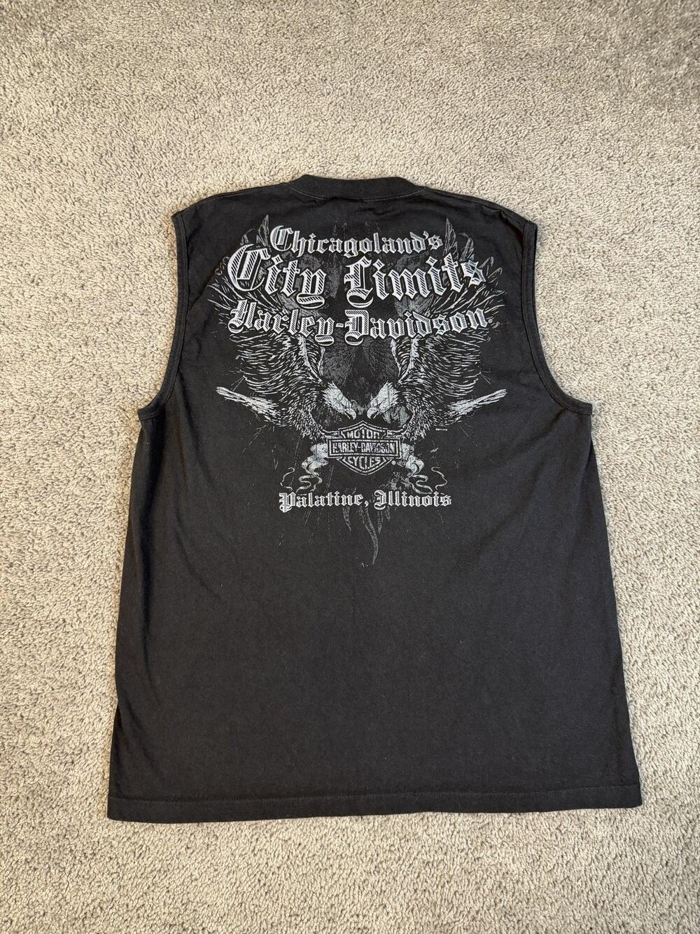 Harley-Davidson Shirt Mens L Black Chicagoland City Limits Pocket Back Graphic